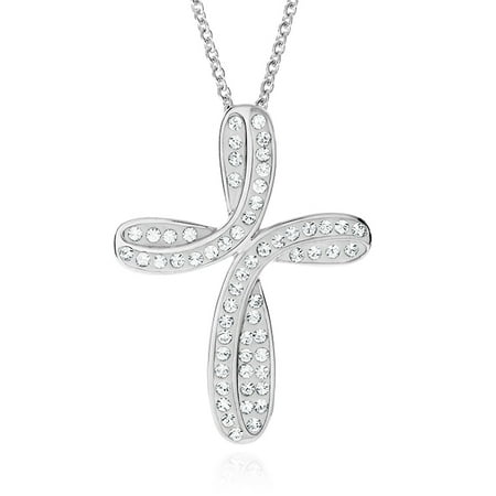 Swarovski Cross - Fashion Cross Pendant Made with Swarovski Crystals in Platinum-Plated Bronze - 18