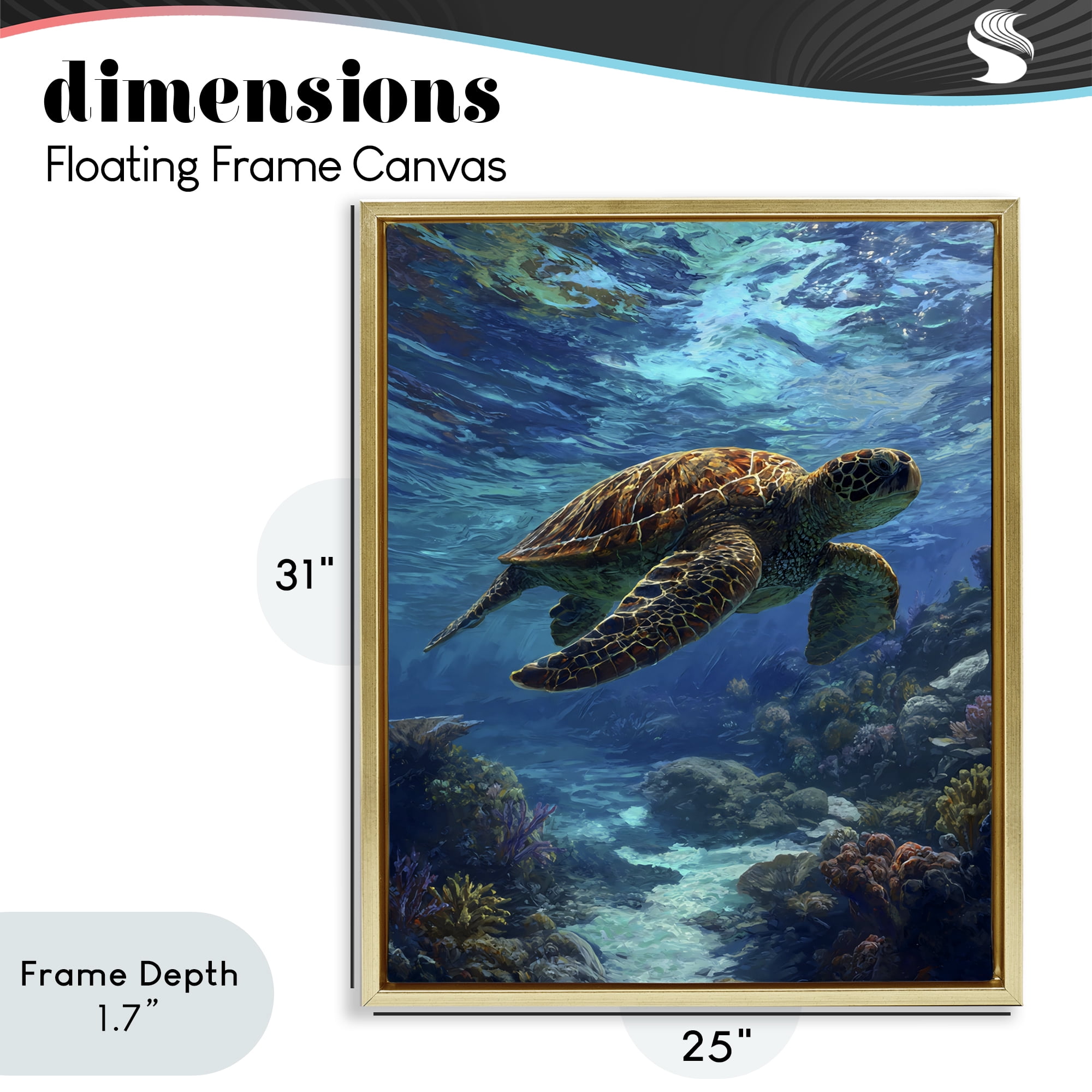 Stupell Industries Oceanic Adventurer Tortoise Gold Framed Floater Canvas Wall Art, design by Franklyn Gregory