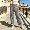 thumbnail image 4 of VBVC Women's Elastic Waist Curved Hem Pants , Casual Stretchy Joggers For Women , Ladies' Wide Leg Trousers with Pockets, S-2XL, 4 of 6