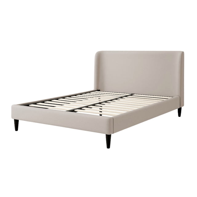 Ilios Innova | Cama King Size Beige con Cabecera Tapizada en Lino y Poliéster | Estructura de Madera Resistente