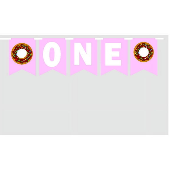 Baby First (1st) Birthday Baby Pink Donut Party Theme Picture Backdrop/HIgh Chair/Wall Decoration Banner