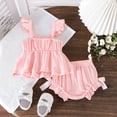 thumbnail image 5 of Huanglei Summer Baby Girls Outfit With Puff Sleeve Floral Top And Bow Tailored Shorts For Cute Everyday Wear Solid Color Outfits Set ,12-18 Months ,Red, 5 of 5