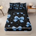 thumbnail image 2 of Homewish Princess Ribbon Heart Zipper Twin Comforter Sets with Fitted Sheet and 2 Pillowcases for Girls, Blue Bow Zipper Bedding Set for Kids, Black Reversible, 4-Piece, 2 of 6
