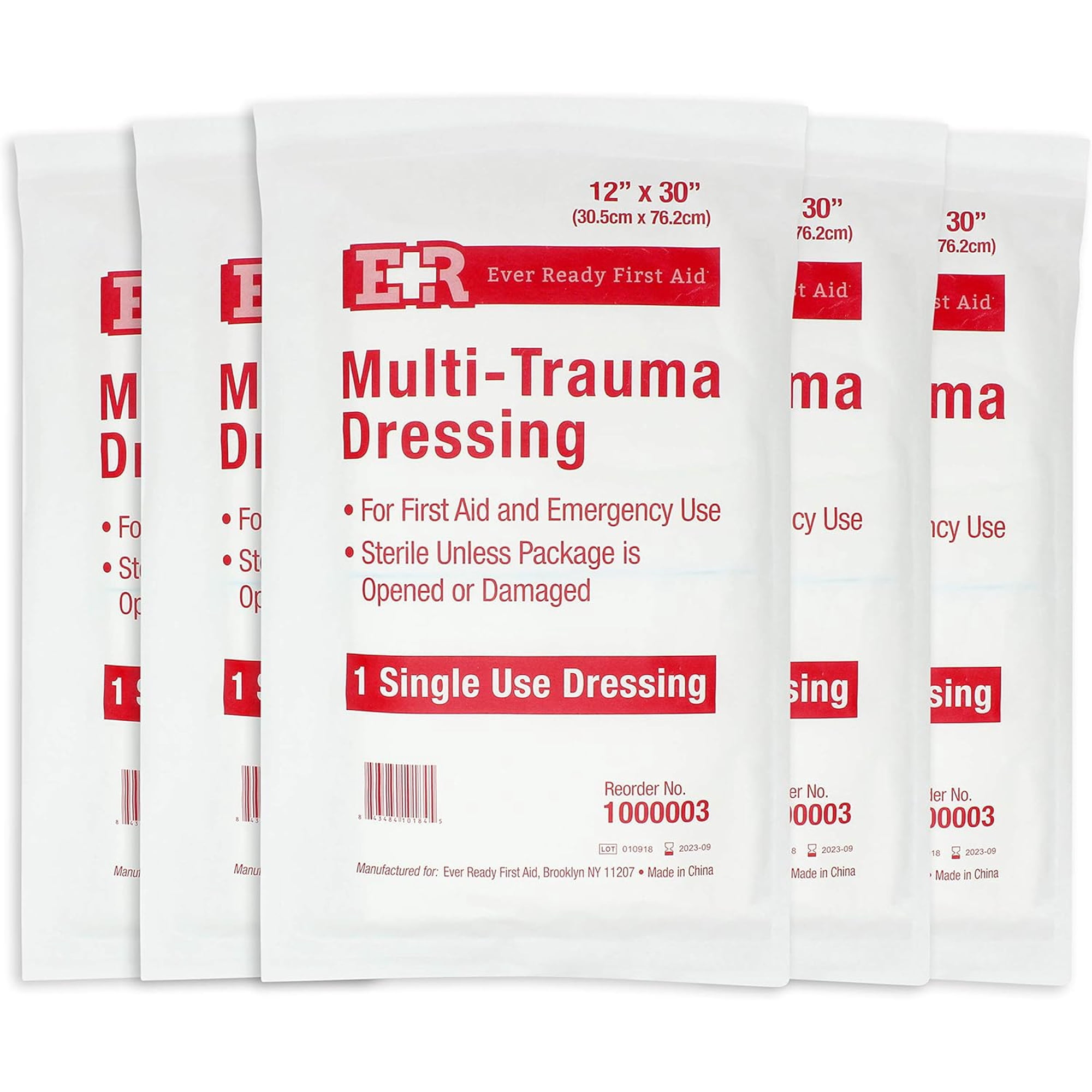 Ever Ready First Aid Multi-Trauma Sterile Non-Woven Dressing 12” x 30” - 5 Count