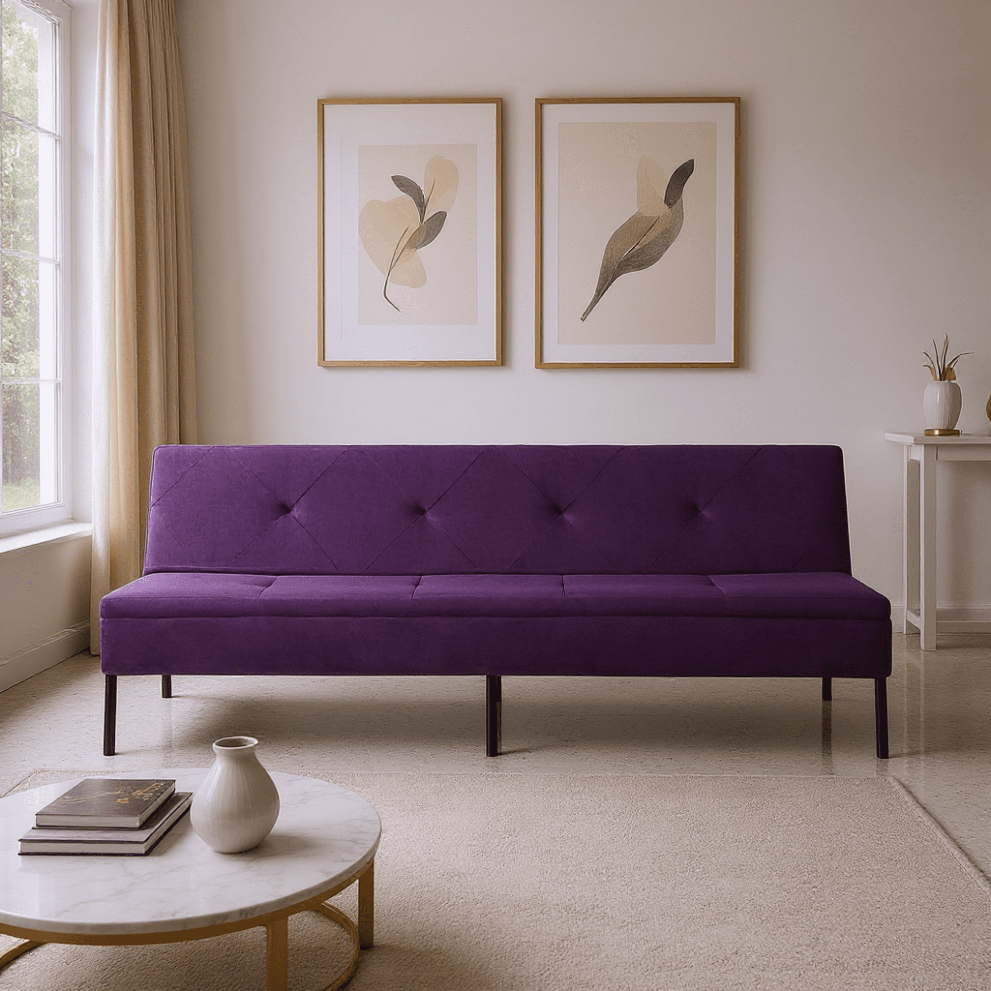 Gewnee 63" Modern Convertible Futon Sofa Bed, Pull-Out Sleeper with Adjustable Backrest(Purple)