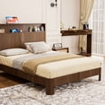 thumbnail image 3 of Queen Size Bed Frame with Storage Headboard,Built-in Charging Station,Wavy Curved Lines Design,Silent Operation,Metal Support,Walnut, 3 of 8