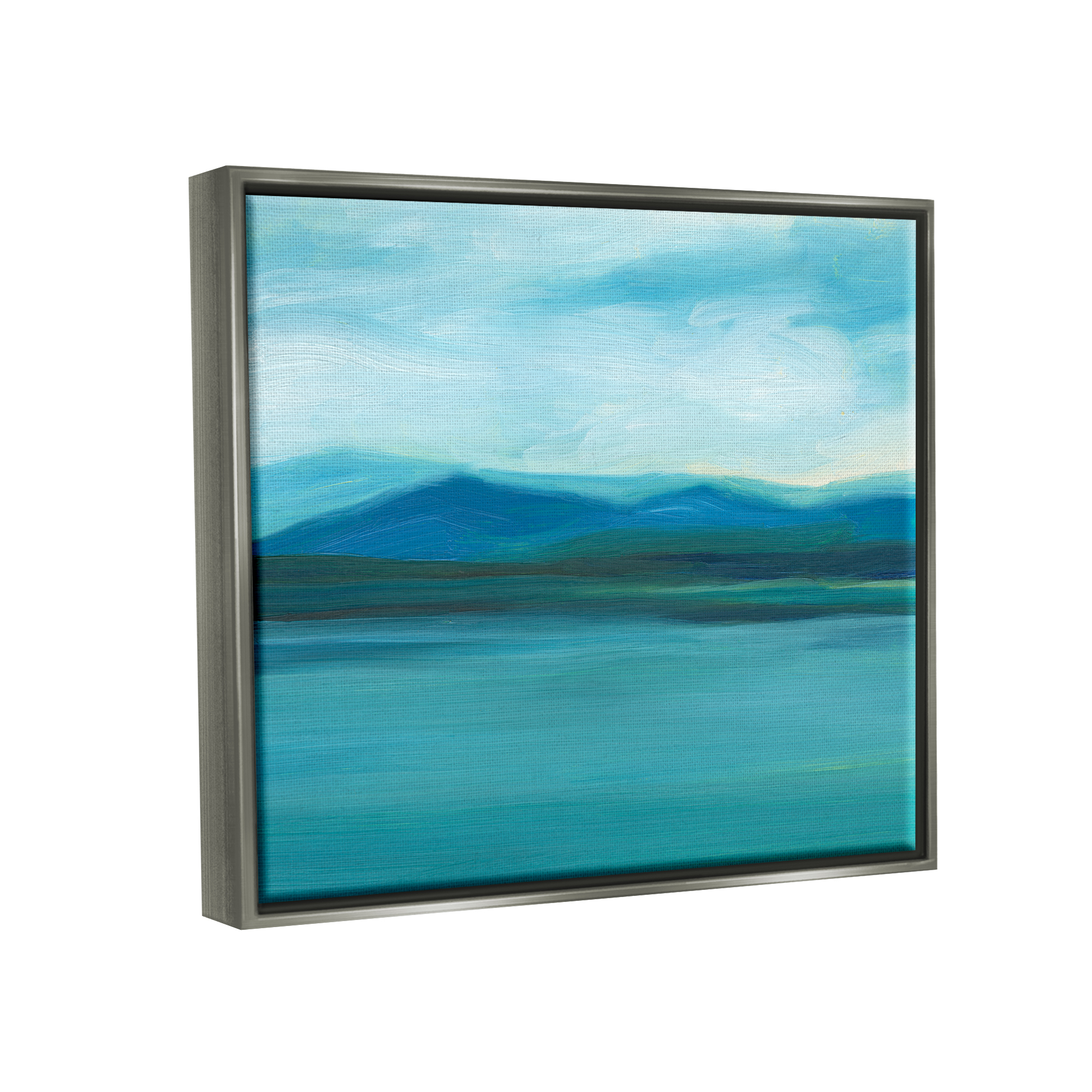 Stupell Cloudy Blue Lake Mountain Scene Landscape Painting Gray Floater Framed Art Print Wall Art