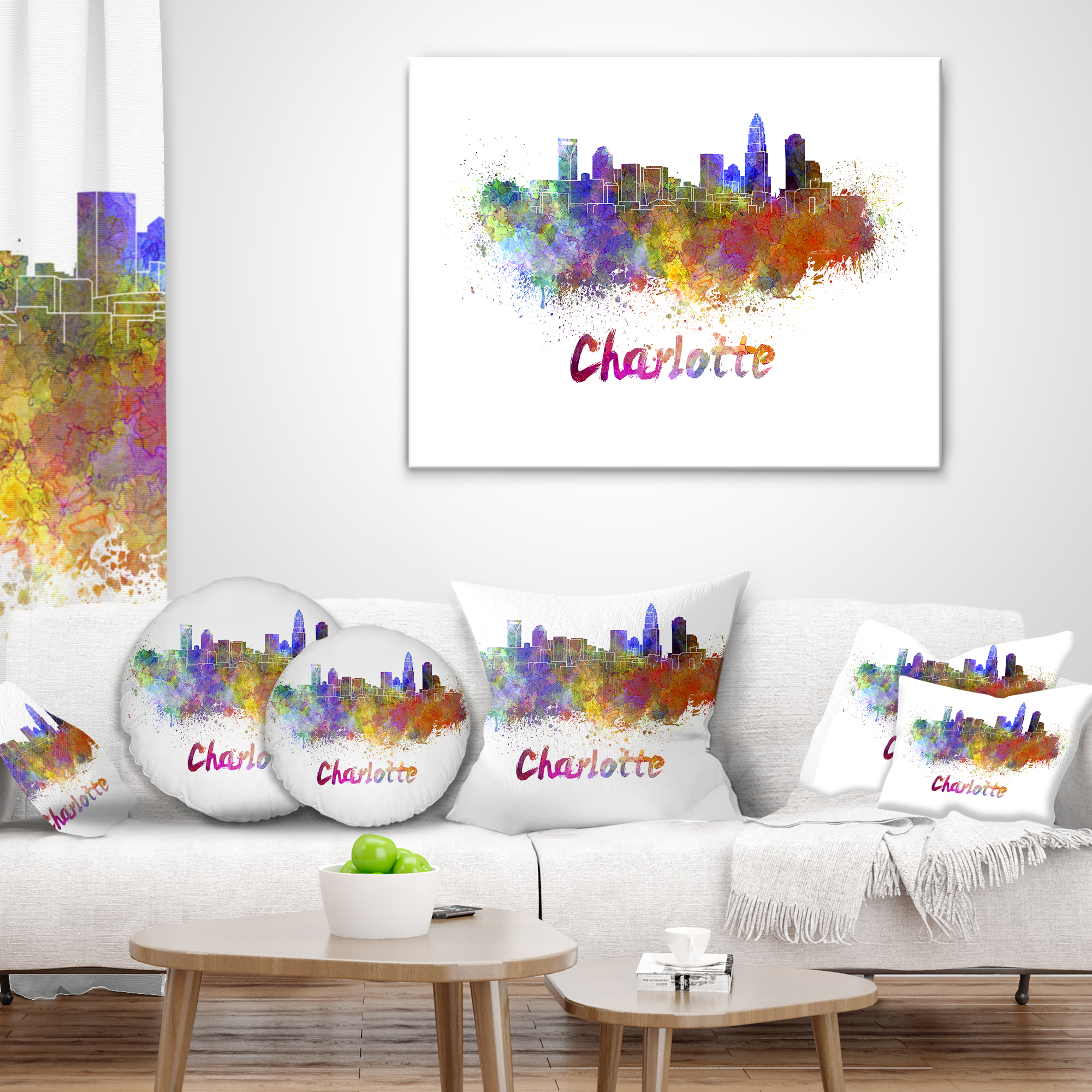 Designart Charlotte Skyline - Cityscape Throw Pillow - 18x18