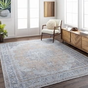 Surya Tahmis Traditional Style Low Pile 100% Polyester Area Rug, 7 x 9 Blue, Slate, Beige, Light Gray Pet Friendly, Ind/Out, Machine Woven Stain Resistant, THI2705-679