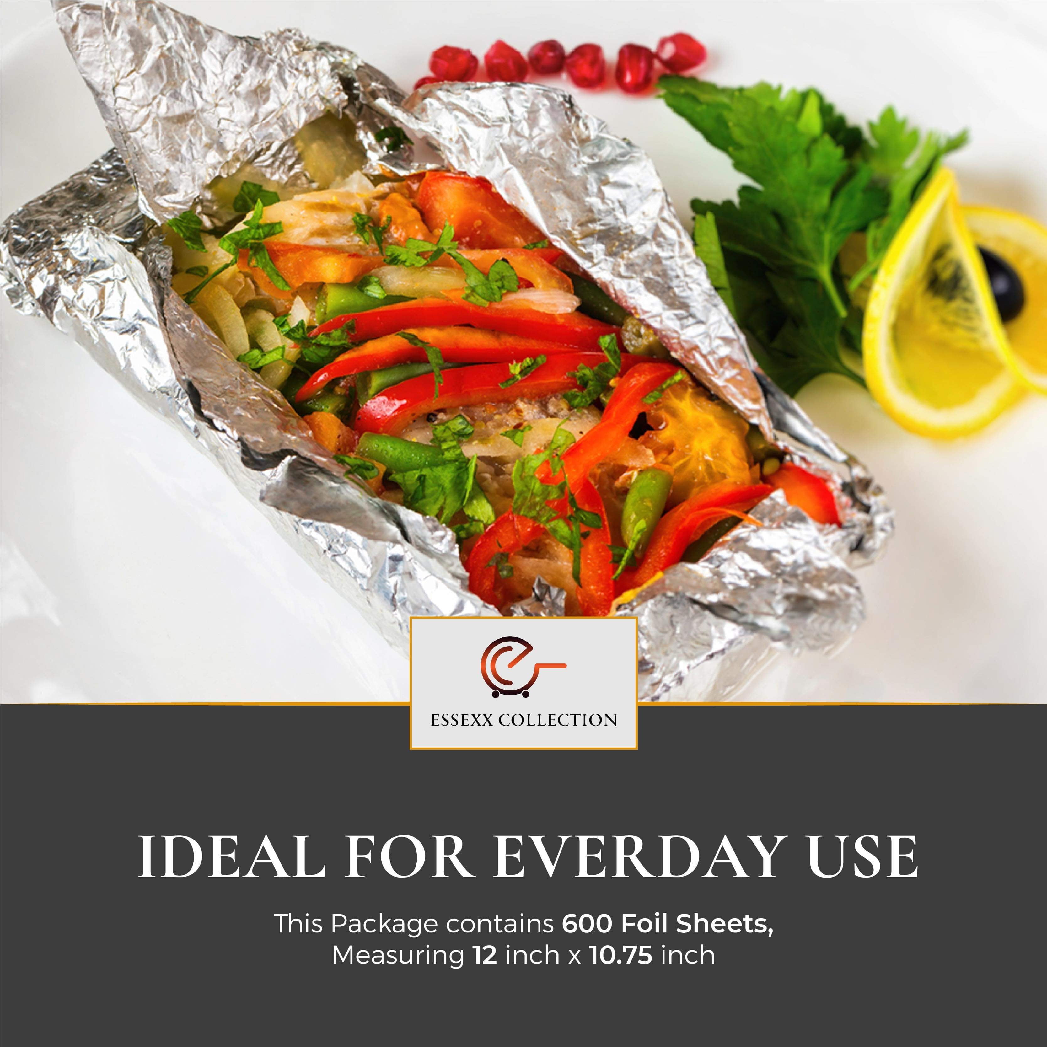 Essexx Collection Aluminum Foil Sheets - 600 Pop Up Interfolded Foil Sheets 12 X 10.75 Inches