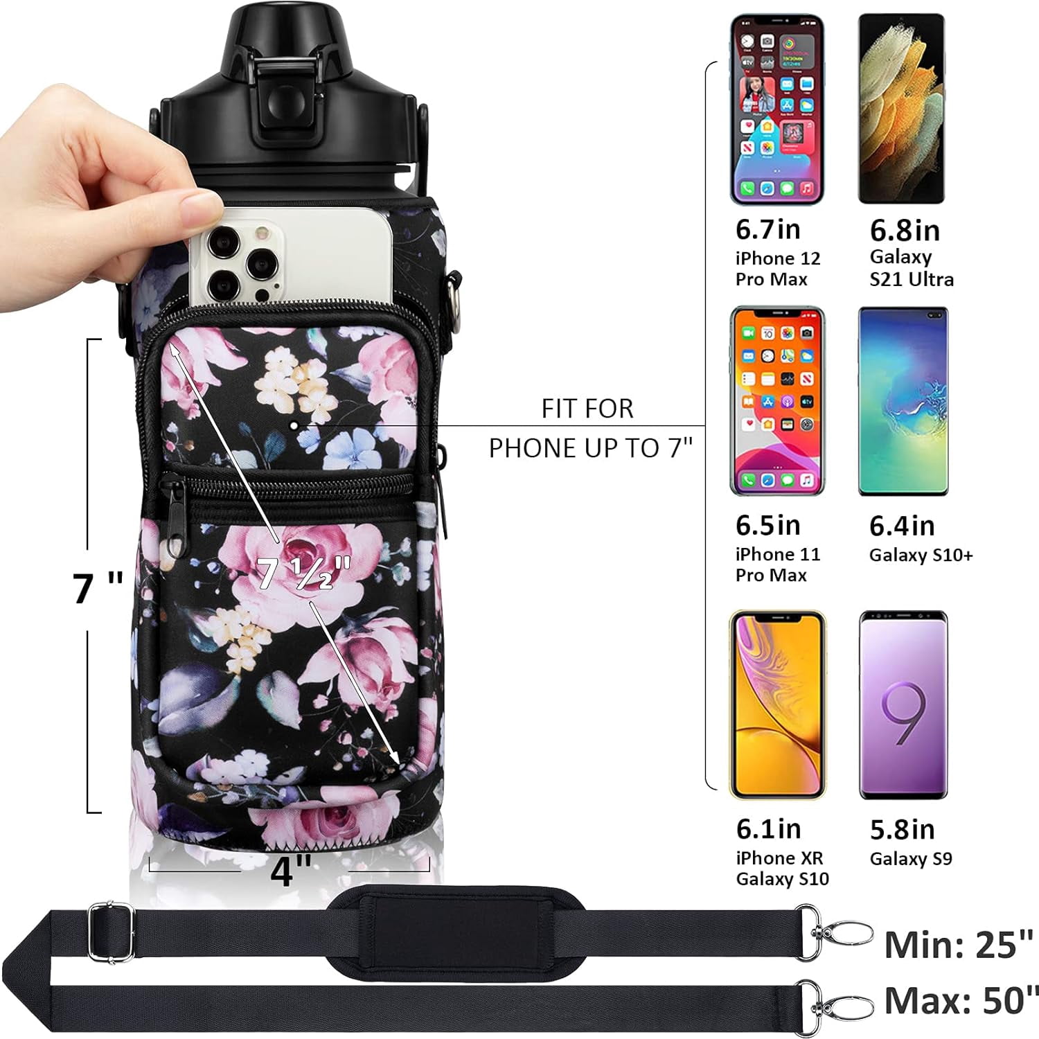 Half Gallon Water Bottle with Sleeve 64 OZ Water Bottle with Straw & Time Marker to Drink Leakproof Motivational Water Jug with Insulated Holder for Women Men Workout Gym Sport