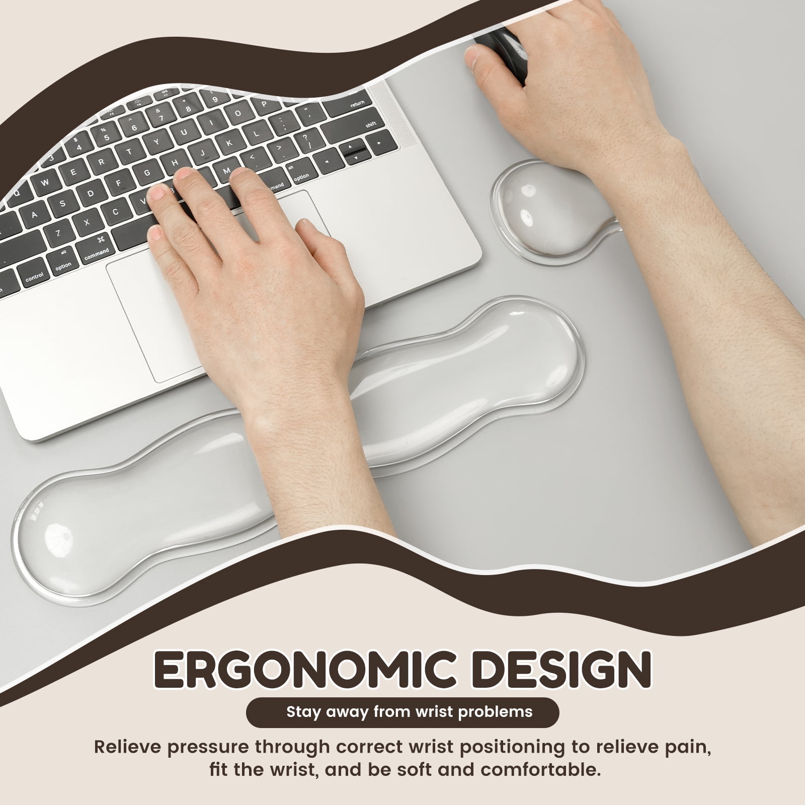 Vensio -2Pcs Silicone Keyboard and Mouse Wrist Rest Set with Cooling Gel, Ergonomic Hand Rest Support Pad for Office Work and Gaming, Shock Absorption Desktop Blue
