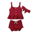 thumbnail image 5 of Qiylii 3 Pcs Baby Girls Solid Color Outfits,Short Sleeve Tops+Shorts + Headband, 5 of 9