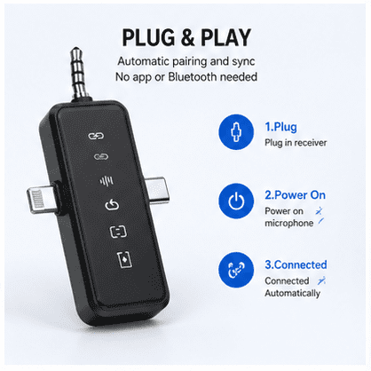Boyun Daj 3 in 1 Microphone for iPhone/Android/Camera, Wireless Lavalier Microphone, 328ft Transmission, 18H Battery Life, Mini Microphone for Record Interview, Vlogs, YouTube, Tiktok