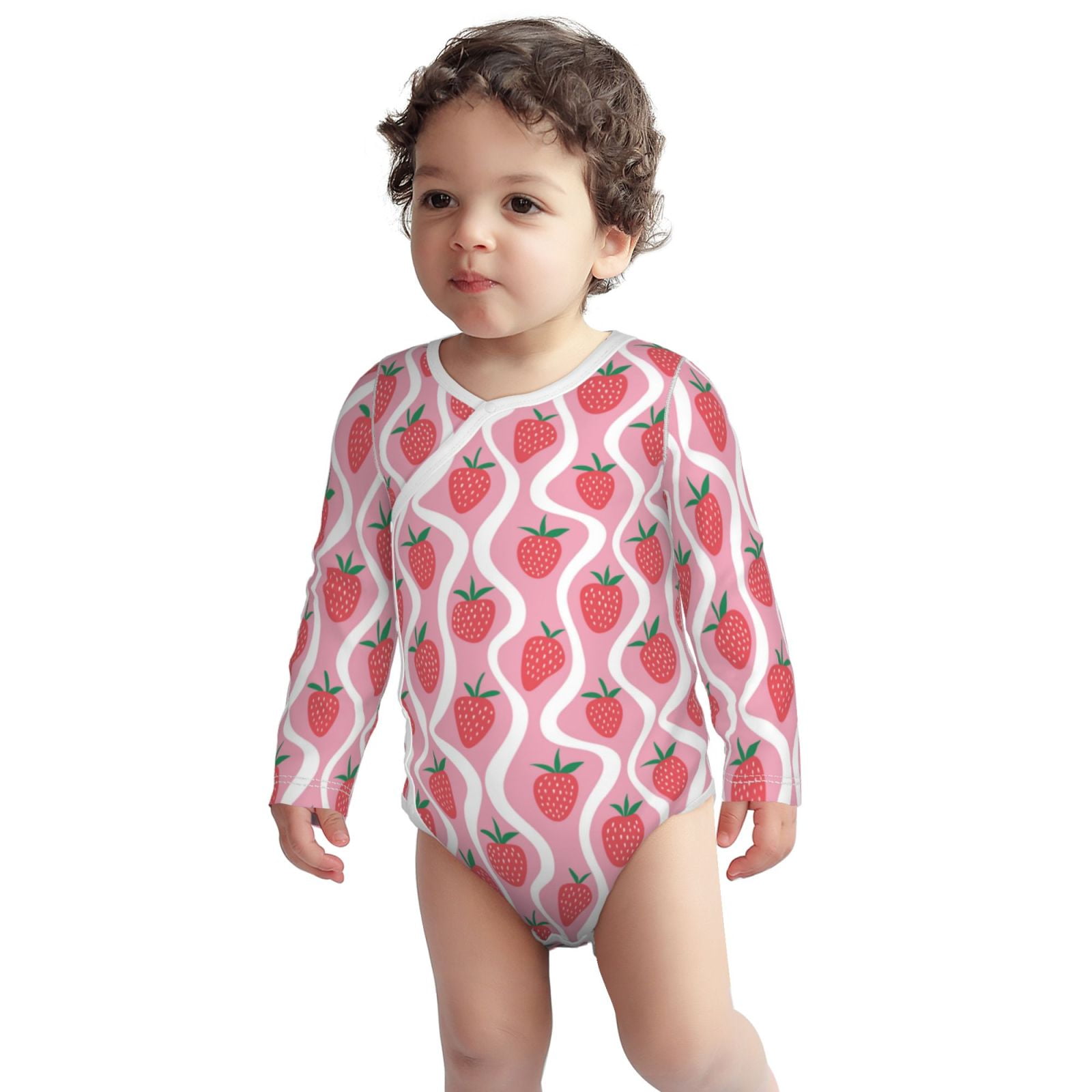 Xecao Strawberries Print Baby unisex-baby Cotton Long-sleeve Bodysuits-6 Months