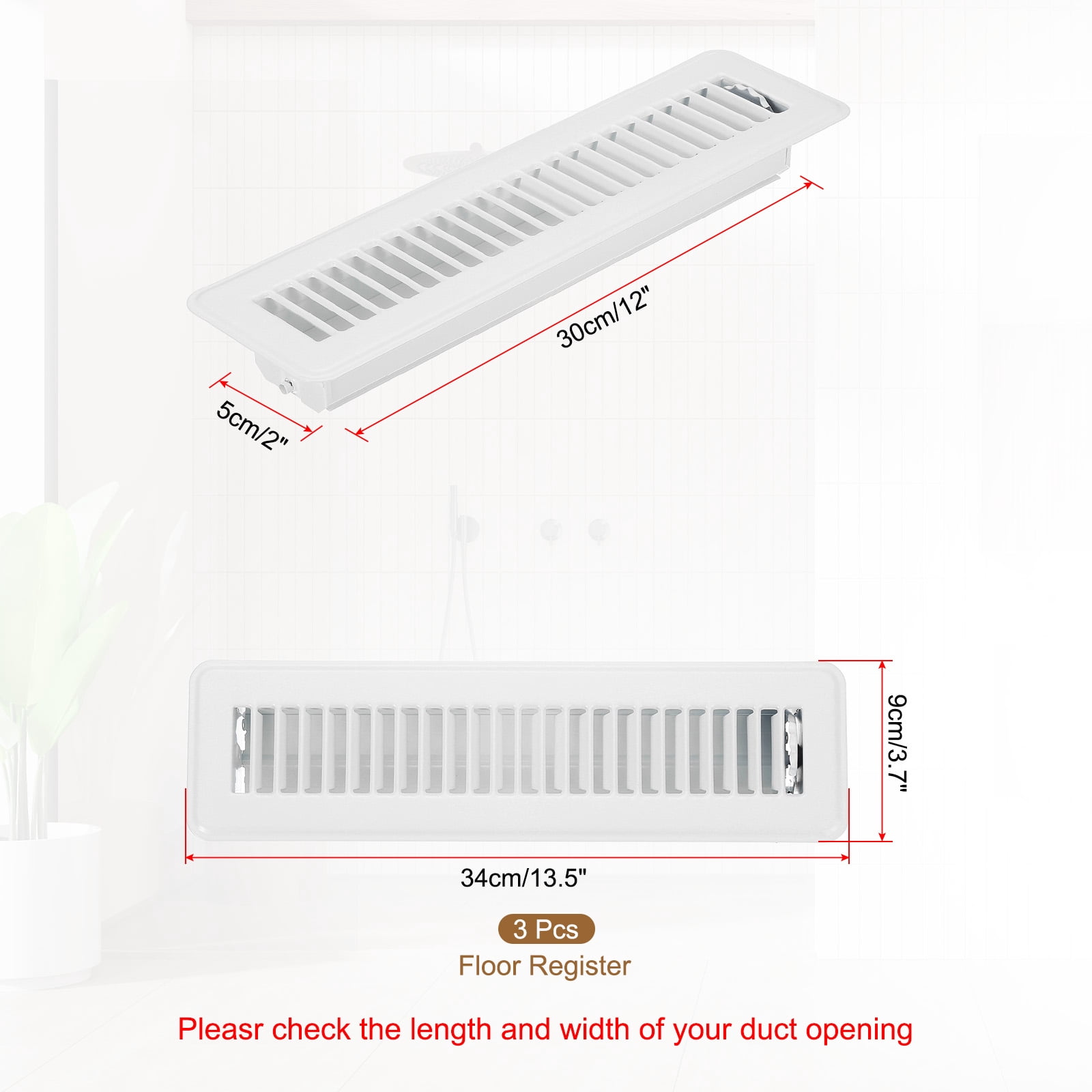 Uxcell 12 x 2 Inch Floor Register, 3pcs Heavy Duty Air Vent Cover Adjustable Floor Grates, White