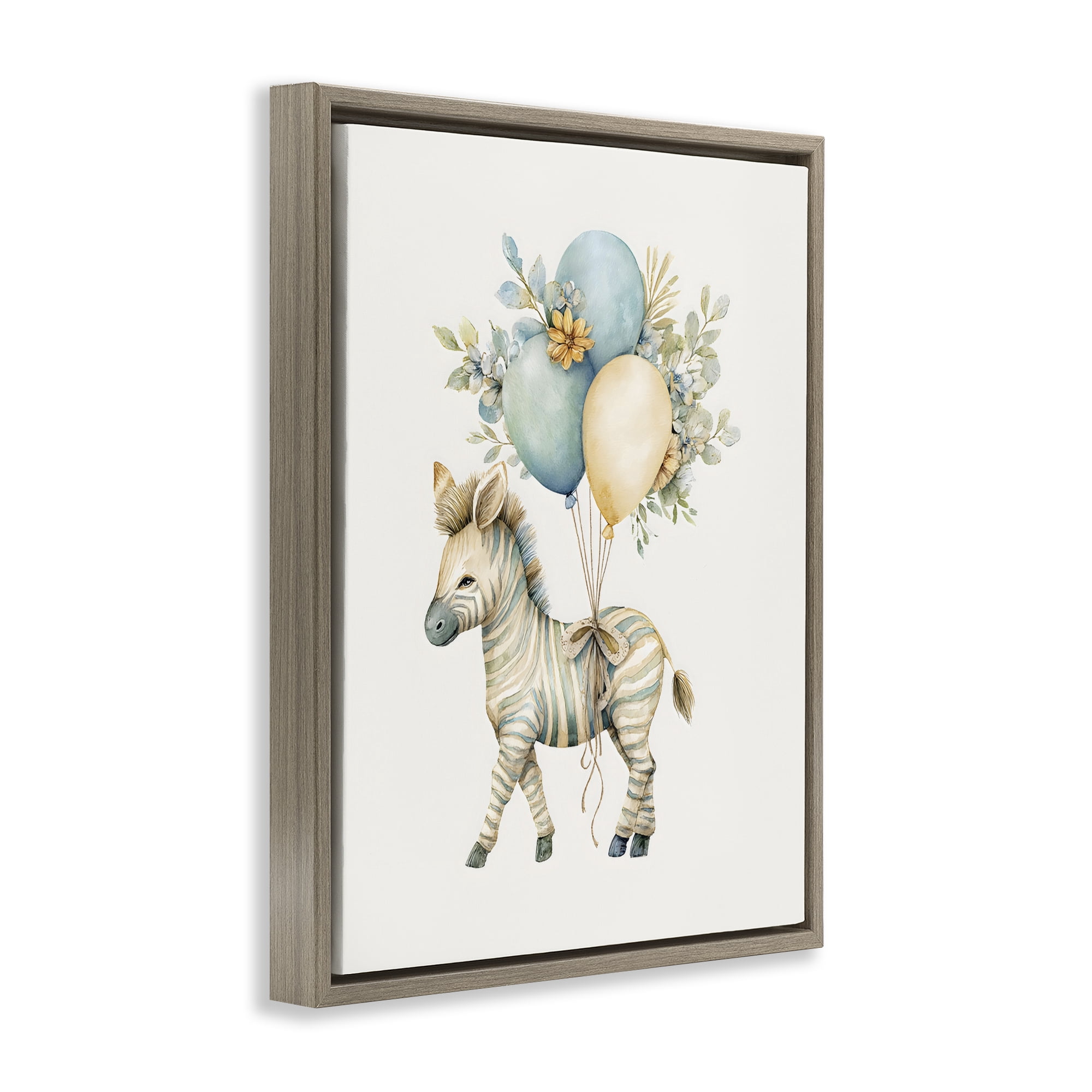 Stupell Industries Watercolor Nursery Zebra Brown Framed Floater Canvas Wall Art, design by LSR Design Studio
