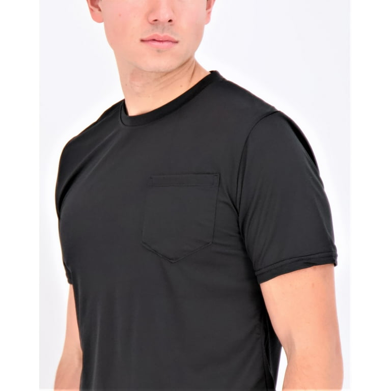  Real Essentials 3 Pack: Men's Cotton Performance Long Sleeve  Crew Neck Pocket T-Shirt Athletic Top (Available in Big & Tall) : Clothing