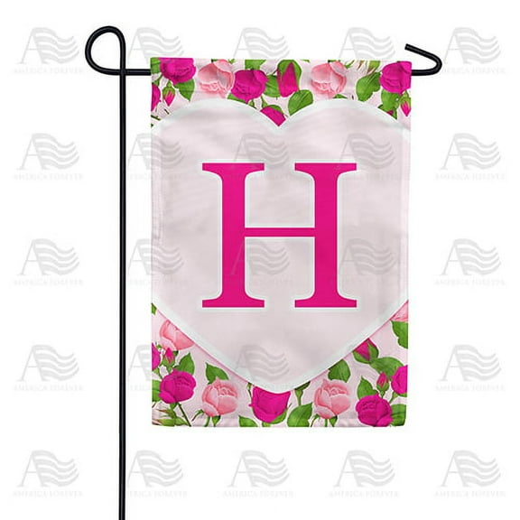 America Forever Flags Monogram Letter H Garden Flag - Pink Roses - 12.5 x 18 Inches, Happy Valentine's Day Pink Roses Love Heart Double Sided Flag, Seasonal Yard Outdoor Holiday Décor