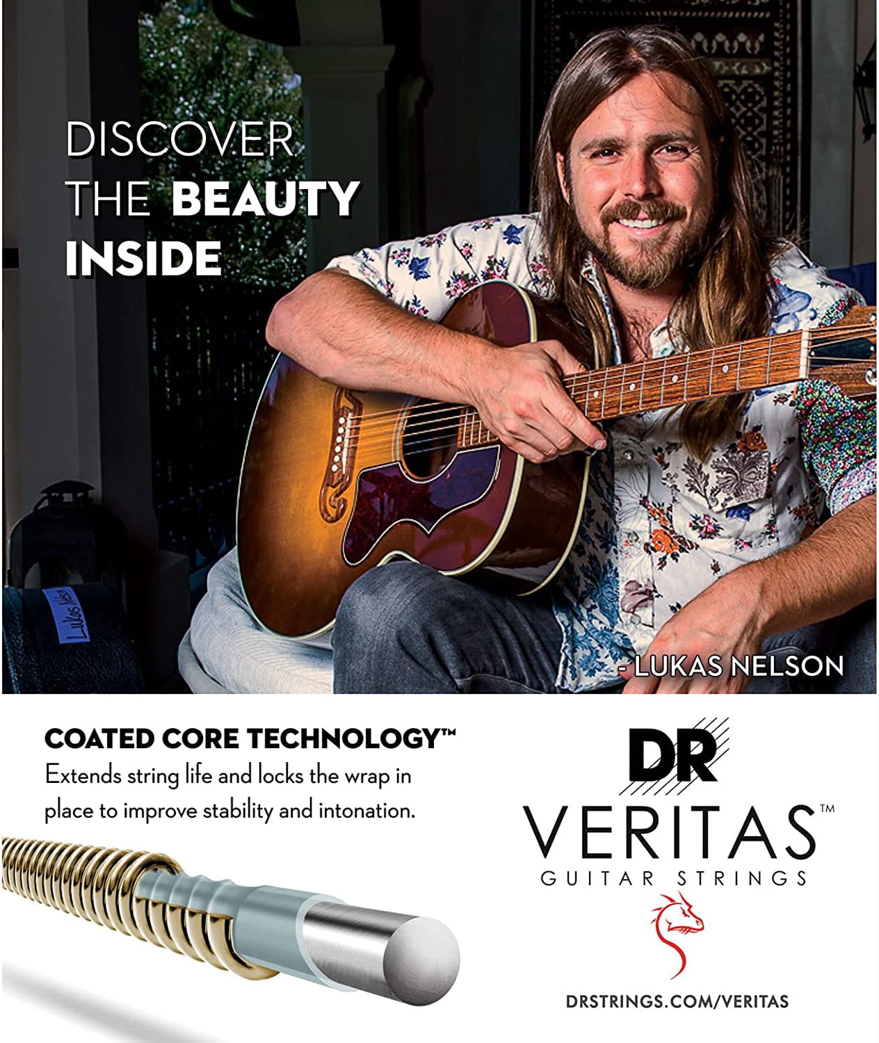 DR Strings VERITAS Uncoated Accurate Core Technology Acoustic Guitar Strings 3-Pack Light (12-54)