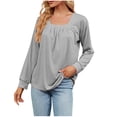 thumbnail image 1 of Timegard Long Sleeve Tops for Women Square Neck Ruched Comfy Tee Shirts Fall Casual Loose Tops Blouse, 1 of 4