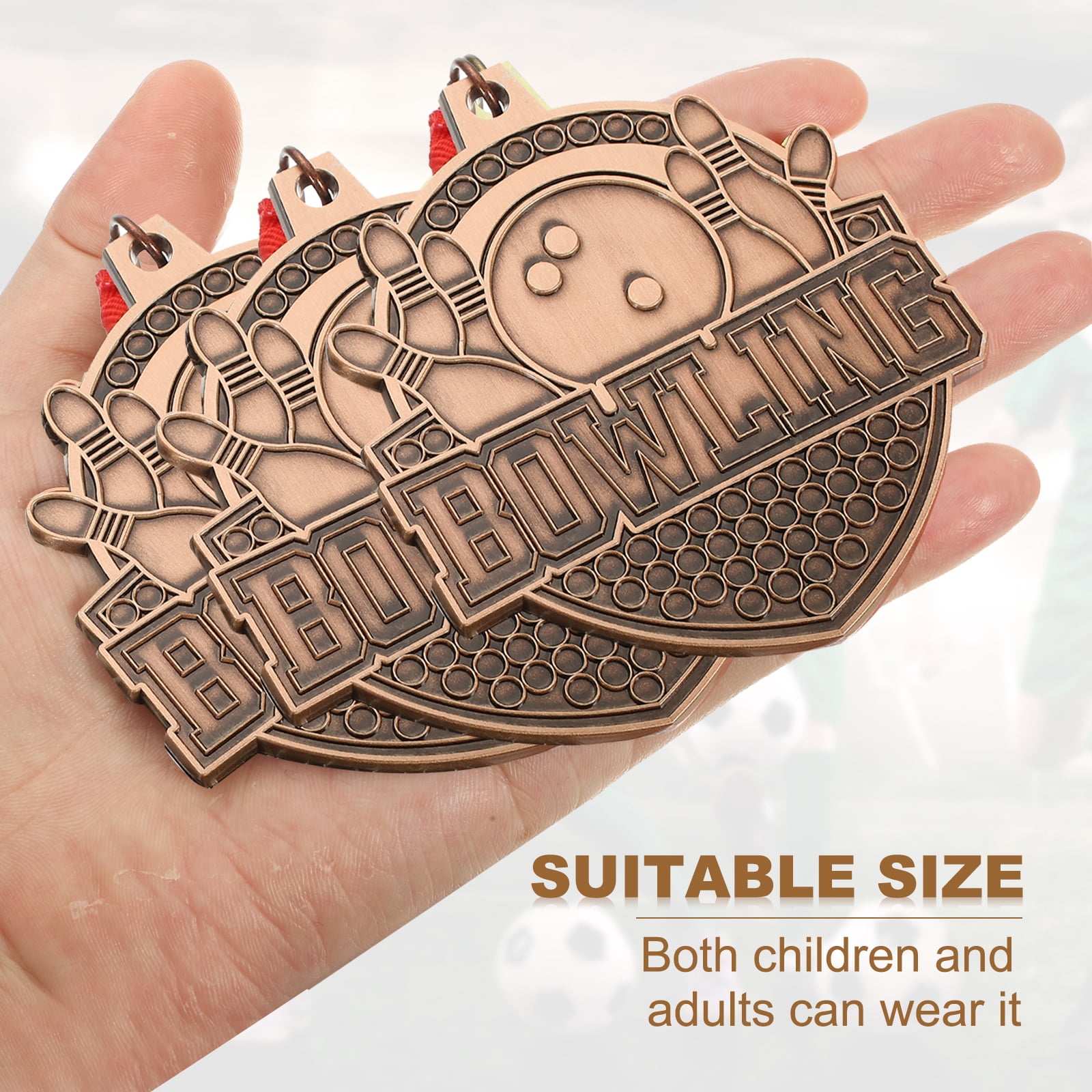 Uxcell Bowling Games Award Medals with Ribbons, Winner Medals Prizes for Competitions Sports Party Red