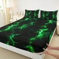 thumbnail image 4 of Feelyou Futuristic Lightning Kids Twin Sheet Sets, Neon Gradient Stripes Twin Fitted Sheet, Green Abstract Flat Sheet, Luxury Bedroom Decor, 3 Pieces, 4 of 8