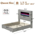 thumbnail image 3 of Merluxy Modern Queen Size Bed Frame with Fireplace and Tall Headboard, Corduroy Upholstered Wingback Platform, Greige, 3 of 10