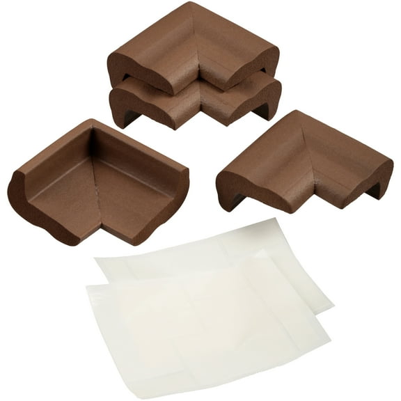 KidKusion Foam Rubber Jumbo Corner Guards for Sharp Corners, Table, Desk, 4 CT, Brown, Toddler
