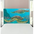 thumbnail image 1 of Sea Animals Headboard, Illustration of 2 Sea Turtles Swimming Underwater Aquatic Wildlife Colorful, Upholstered Decorative Metal Bed Headboard with Memory Foam, Twin Size, Multicolor, by Ambesonne, 1 of 4