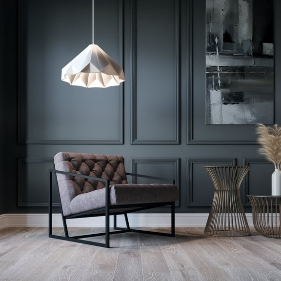Merrick Lane Retro Gray Faux Leather Modern Lounge Chair With Tufted Seating and Black Metal Frame