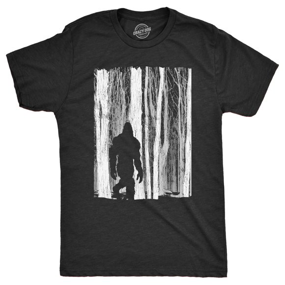 Mens Bigfoot In The Forest T Shirt Funny Sasquatch Outdoors Wild Joke Tee for Guys (Heather Black - BIGFOOT) - L