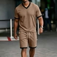 thumbnail image 3 of Gytharion 2 Piece Summer Tracksuits for Men V Neck Short Sleeve Shirt with Drawstring Elastic Waist Shorts Sets Soild Color Athletic Outfits, 3 of 8
