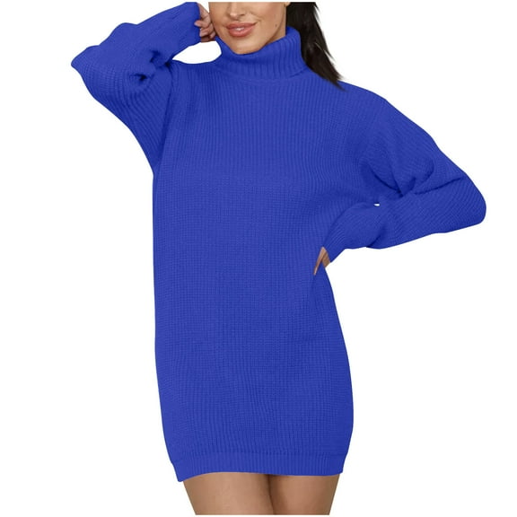 BangWanChi Long Sleeve Dresses for Women Fall Women Solid Color Lapel Loose Knit Long Sleeved Plus Size Senior Woolen Dress