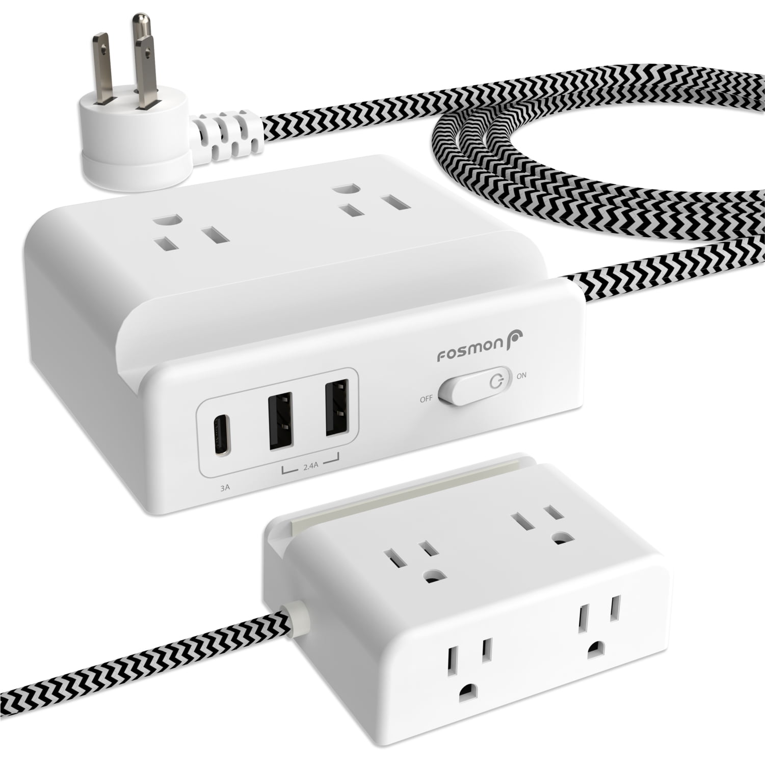 Fosmon Desktop Charging Station, Wall Mountable Power Strip, 4 Outlets USB C Port Desktop Charger with 5FT Braided Extension Cord Flat Plug , Non Surge Protector for Travel, Cruise Ship Dorm Essential