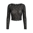 thumbnail image 3 of VBVC Women's Floral Lace Long Sleeve Crop Top , Ladies' Sheer Scalloped Trim Blouse , Breathable Party Clubwear Tops For Women,Black,S-XL, 3 of 8