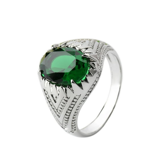 Visland Fashion Cool Oval Emerald Green Rhinestone Alloy Finger Ring Men's Jewelry Gift