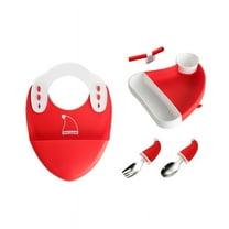 dajkiuy Christmas Gifts Suction Plates for Baby,Silicone Toddler Plates with Stainless Steel Spoon Fork set Self Feeding Training Baby Dinner Plate,Red Plate Set