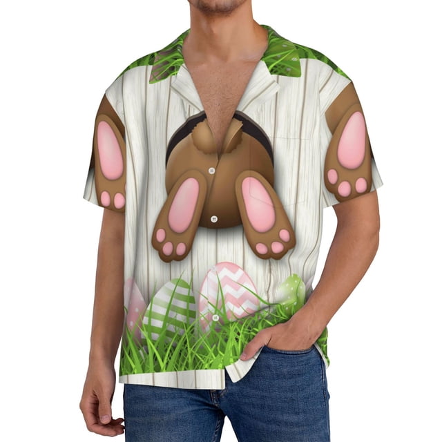 Fotbe Brown Bunny Bottom And Easter Eggs Camisa Estampada de Manga Corta para Hombre, Casual de Verano, Estilo Playero, Sin Arrugas-X-Large