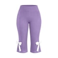 thumbnail image 4 of Costeam Womens Plus Size Solid High Stretch Yoga Capri Pants Elastic High Waist Bow Tie Split Hem Breathable Mid Calf Casual Workout Cropped Leggings, 4 of 8
