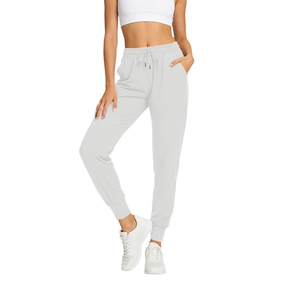 Arlun Womens Tapered Leg Jogger Pants with Pockets Soft Loose Fit Elastic Waist Comfortable Athletic Wear for Everyday Simple Stylish Pure Color Workout Trousers White XL