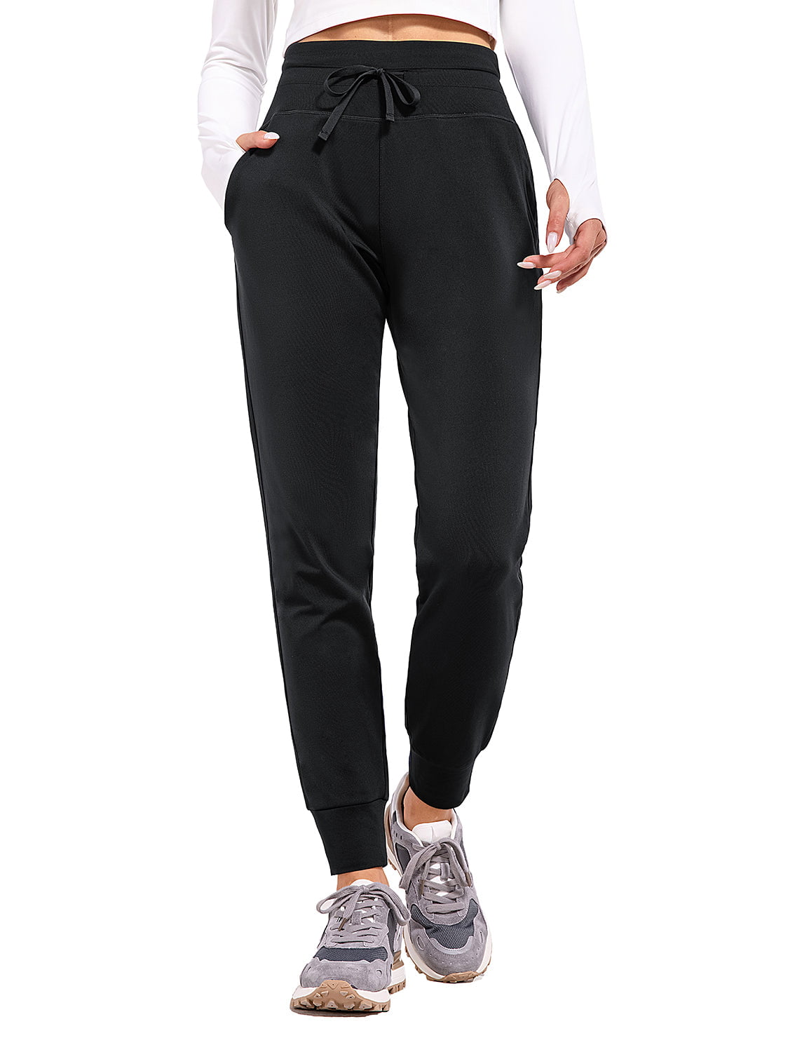 Thermal Pockets Women\'s XS Hiking Waisted Resistant Lined Pants Sweatpants Winter Joggers Water BALEAF Black High Running Fleece
