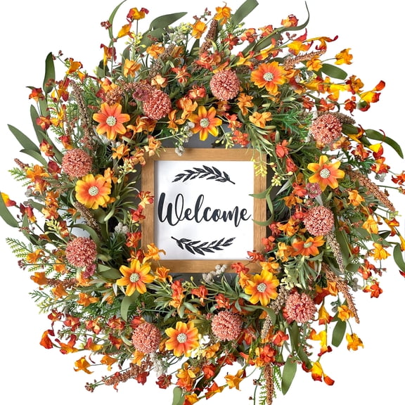 20 Inch Fall Wreath for Front Door Outside, Artificial Autumn Wreaths for Halloween Thanksgiving Décor