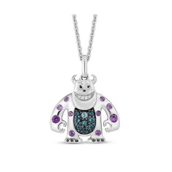 Monsters Inc."Sulley" Amethyst, London Blue Topaz & Diamond Necklace In 925 Sterling Silver Cartoon Charm Pendant Delicate Dangle Pendant with 18" Chain