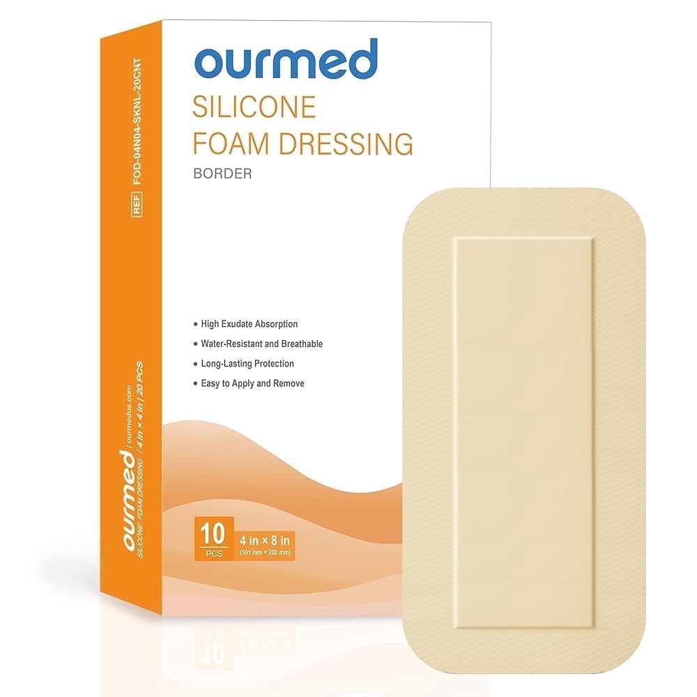 Ourmed Silicone Foam Dressings, Sterile Advanced Absorbent Bandage, Bedsores Wound Care, 4"x 8", 10 Packs