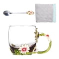 thumbnail image 2 of Kearding 350ml esmalte azul rosa flor taza de café de cristal 320ml Margarita leche té copas de vino whisky cóctel regalo chupito taza con cuchara Teteras Crisantemo Verde 320ML Kearding HA005099-03B, 2 of 6