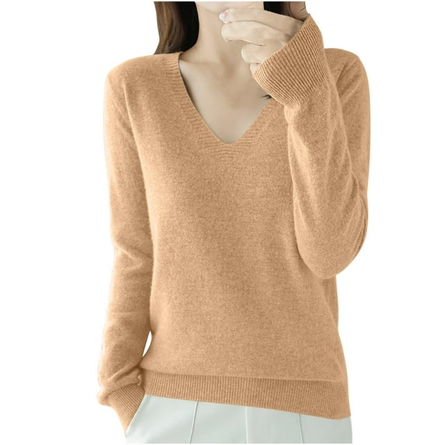 FAIWAD Womens V Neck Undershirts Long Sleeve Casual Lightweight Solid Color Basic Pullover Tops
