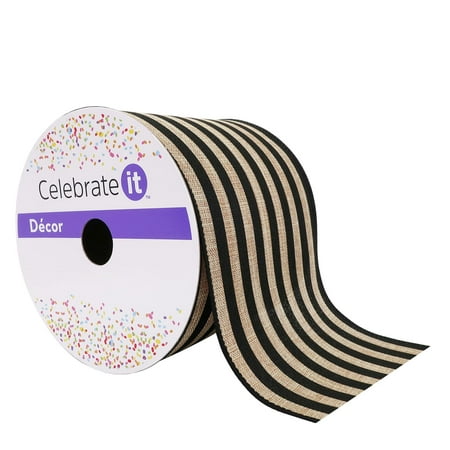 UPC: 0191518420883 | 4 Faux Linen Wired Stripe Ribbon by Celebrate It™