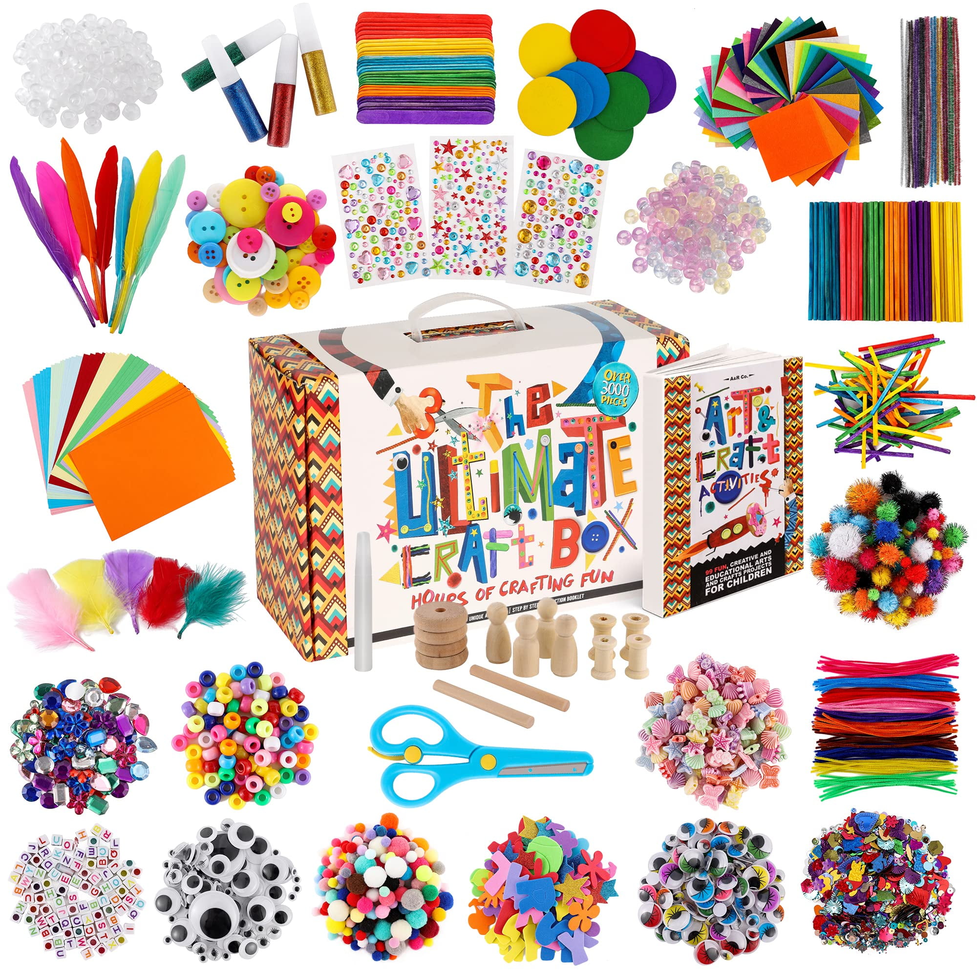 Kit De Manualidades Para Niños 1100+ Piezas - Incluye Limpiapipas, Pompones, Lentejuelas, Ojos Móviles, Papeles De Colores, Tijeras De Seguridad, Ideal Para Creatividad De 4 A 12 Años
