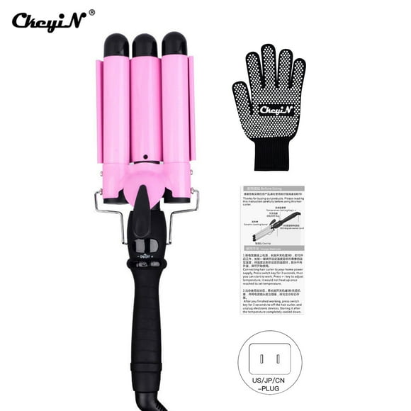 CkeyiN 25mm Waver Hair Curler,3-Barrel Wave Curler Ceramic Curling Iron Wand LCD Display Hair Curler Hair Styling Tool